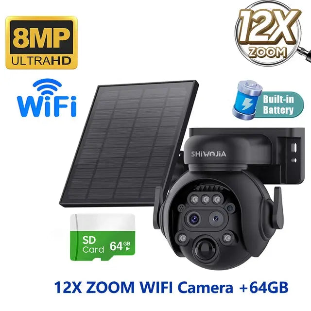 12X Zoom 4G LTE WiFi Solar 8MP Camera