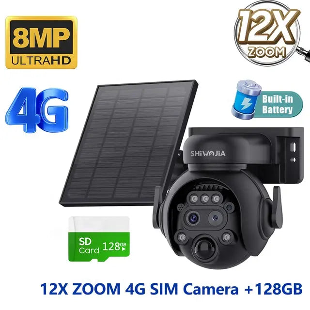 12X Zoom 4G LTE WiFi Solar 8MP Camera