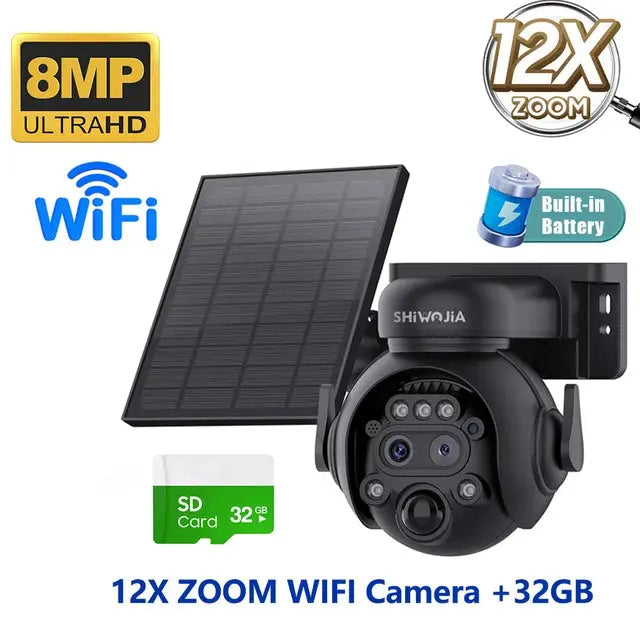 12X Zoom 4G LTE WiFi Solar 8MP Camera