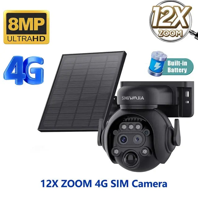 12X Zoom 4G LTE WiFi Solar 8MP Camera