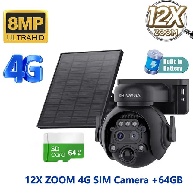 12X Zoom 4G LTE WiFi Solar 8MP Camera