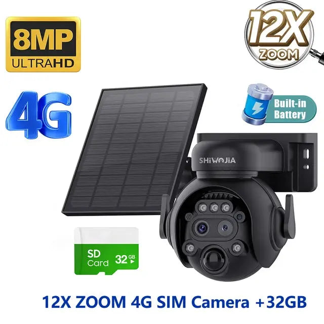 12X Zoom 4G LTE WiFi Solar 8MP Camera